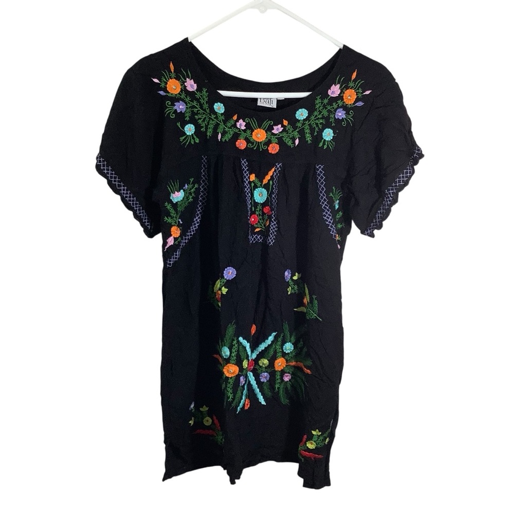 Back From Bali Black Floral Embroidered Tunic Top